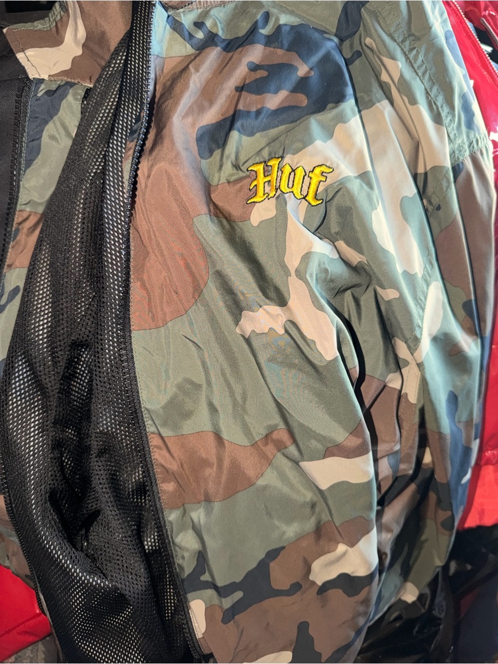 HUF Camo Bomber Jacket with Yellow Logo